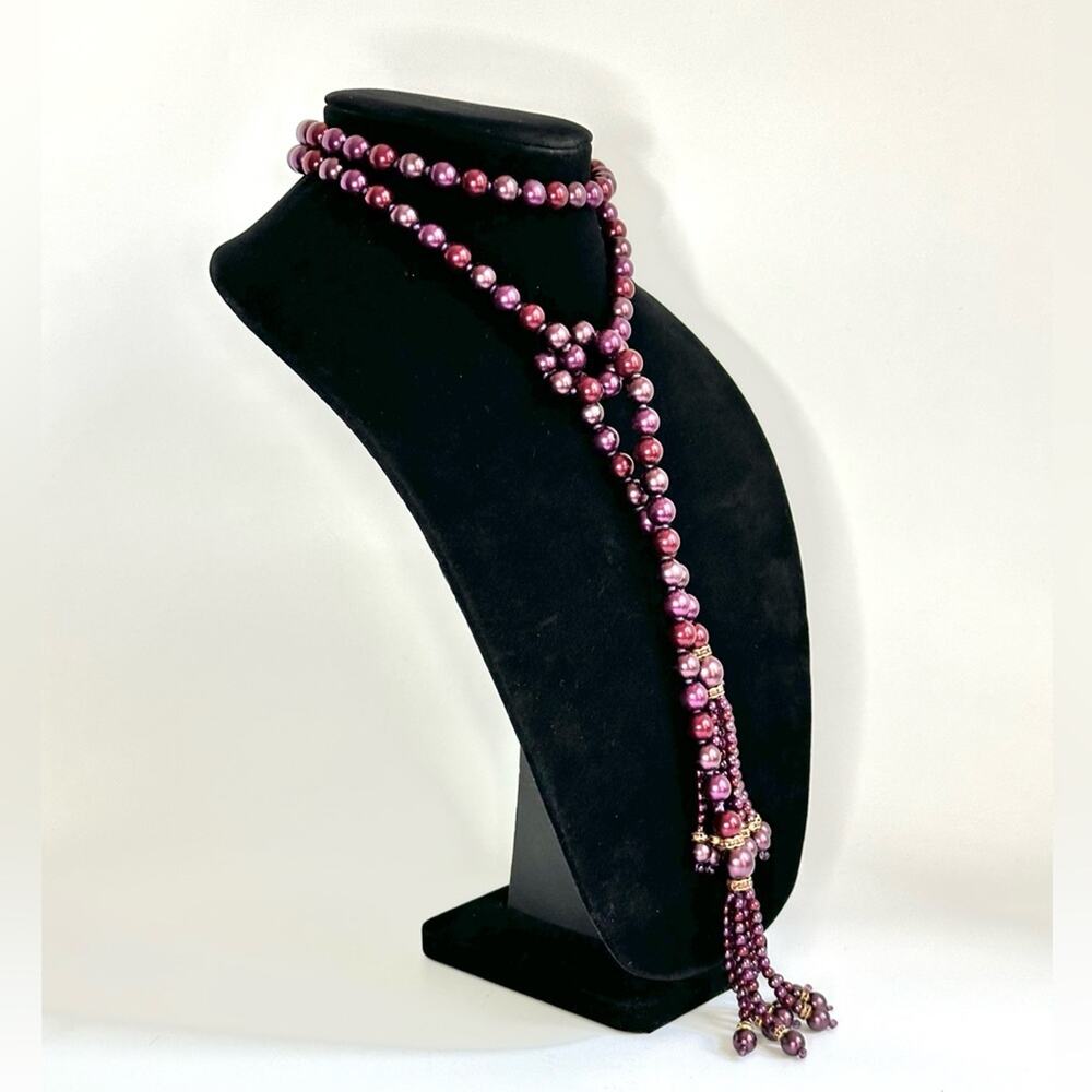 Joan Rivers Deep Purple Pearl Beaded Lariat With Rhinestones - Picture 3 of 5